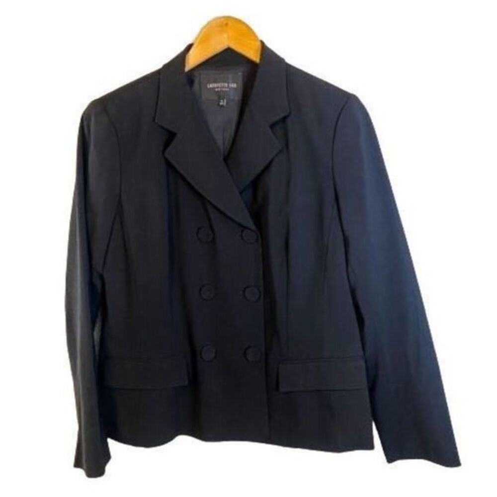 Lafayette 148 Black Wool Double Breasted 3 Button Blazer Women’s Size 12